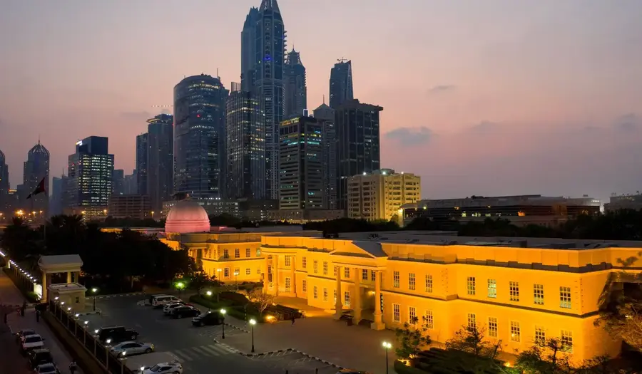 University campus and Dubai skyline